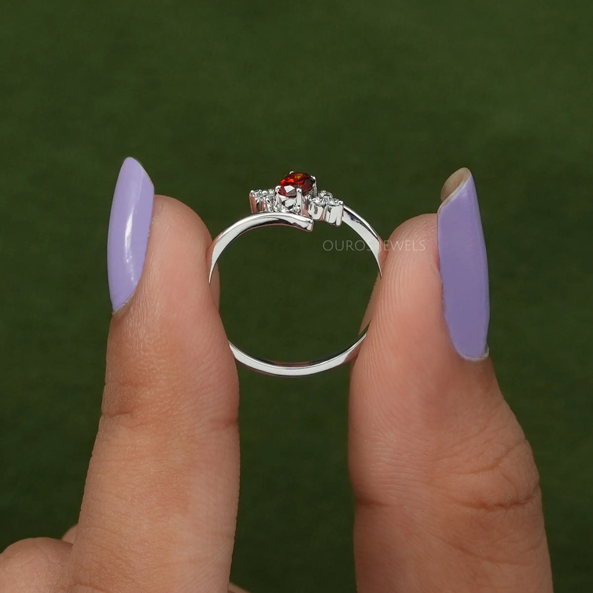 Red Oval Cut Lab Diamond Bypass Ring
