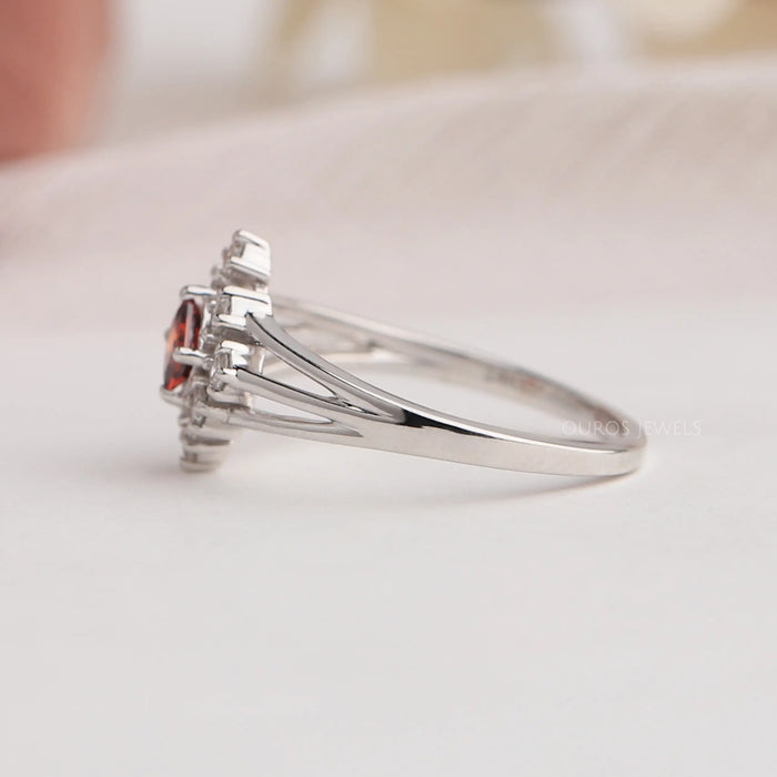 14k white gold three row split shank of red princess diamond solitaire engagement ring