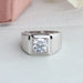 front view of round cut lab diamond white gold men's engagement ring