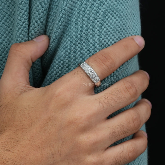 brilliant round cut cluster lab diamond white gold men's wedding band for him