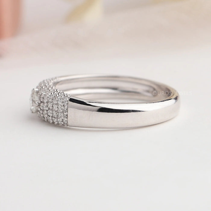 side view of brilliant round cut cluster diamond white gold men's engagement ring