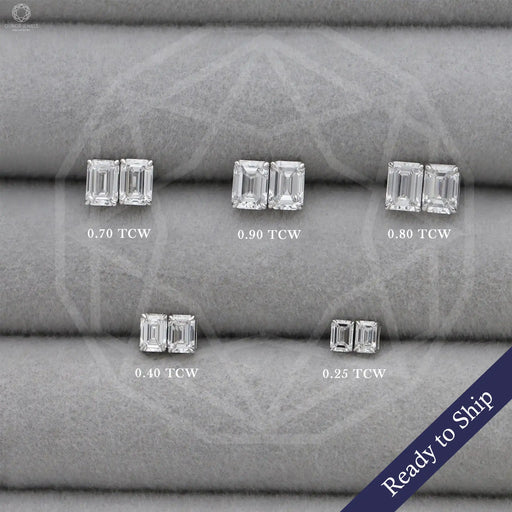 [Emerald Cut Lab Diamond Studs]-[Ouros Jewels]