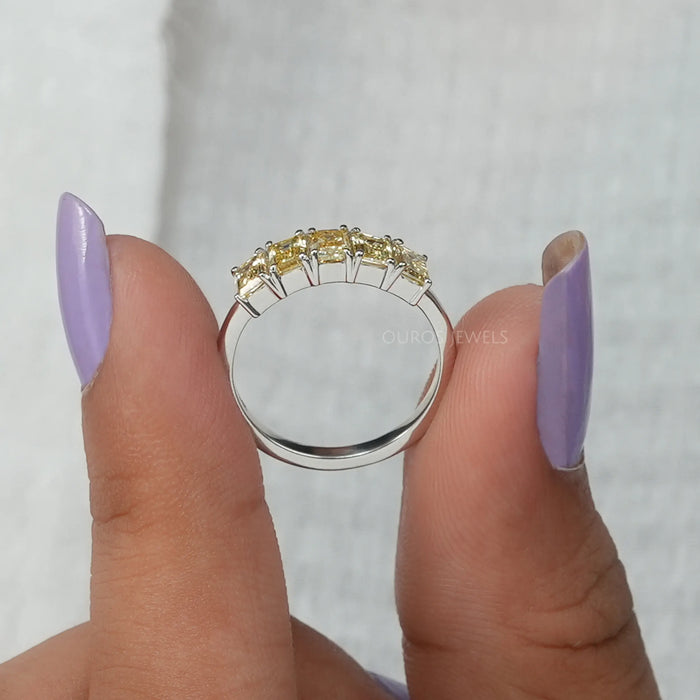 [5 Stone Emerald Cut Wedding Ring]-[Ouros Jewels]