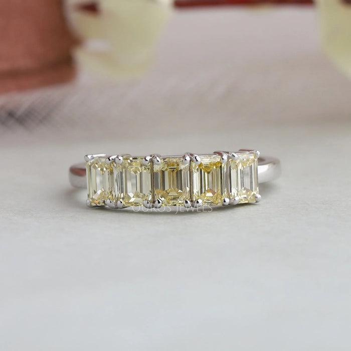 [5 Stone Emerald Cut Diamond Band]-[Ouros Jewels]