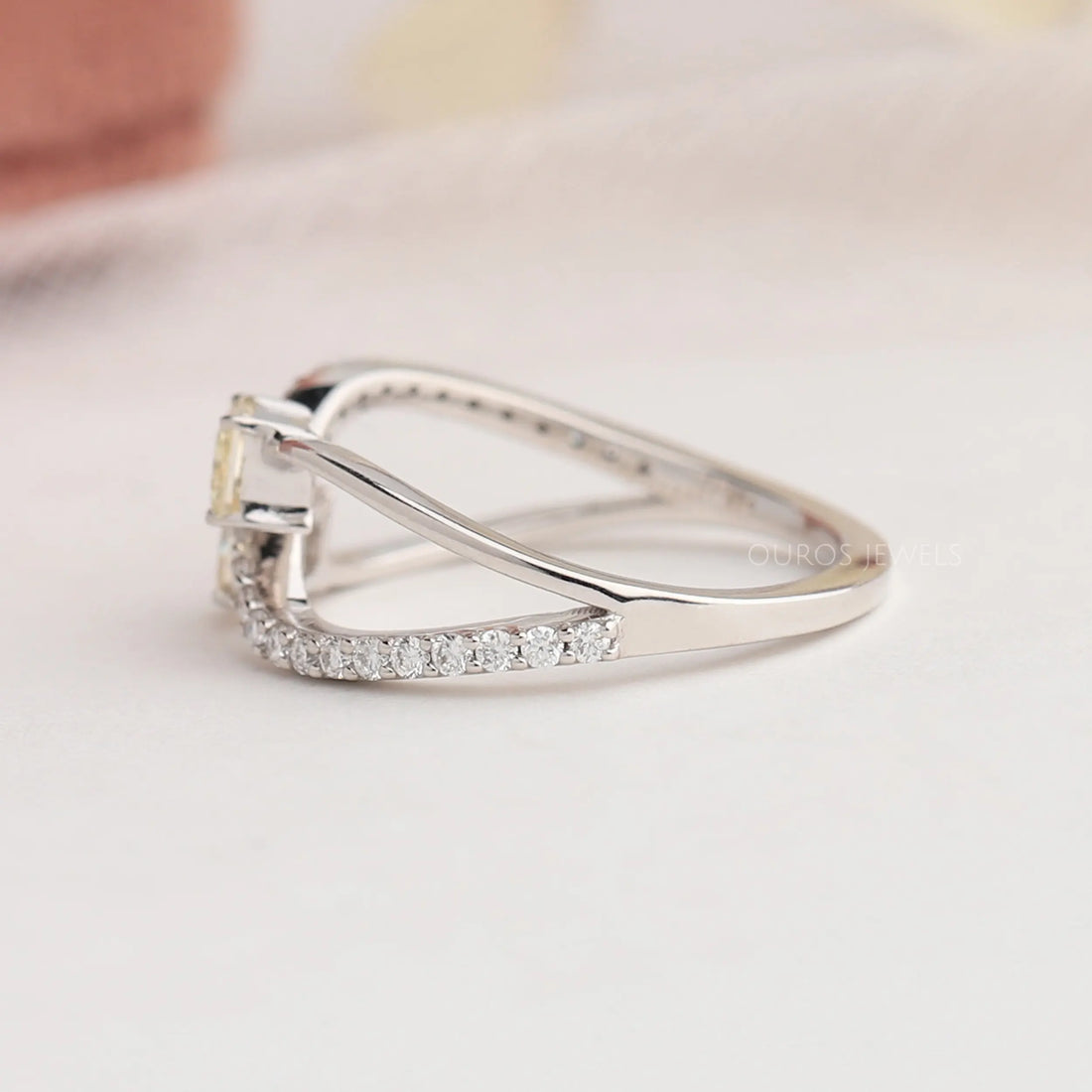 Yellow Princess Cut Bypass Setting Wedding Ring Rings