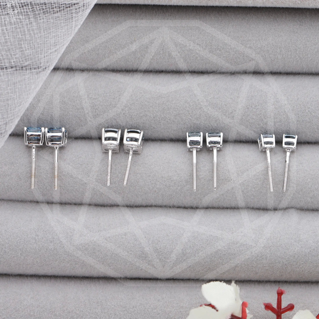 Blue Cushion Lab Grown Diamond Stud Earrings