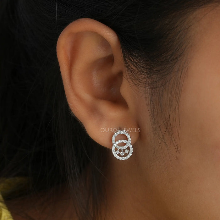 round shaped lab created diamond stud earrings crystal on ear
