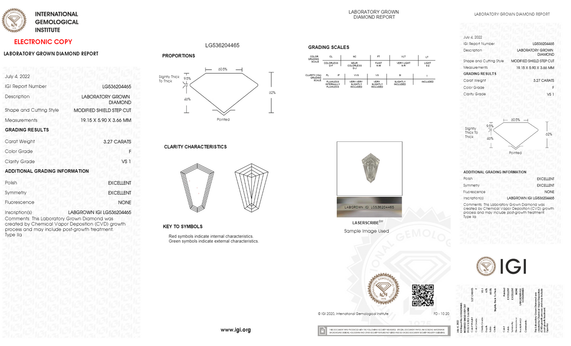 3.25 Carat Long Kite Cut Lab Diamond