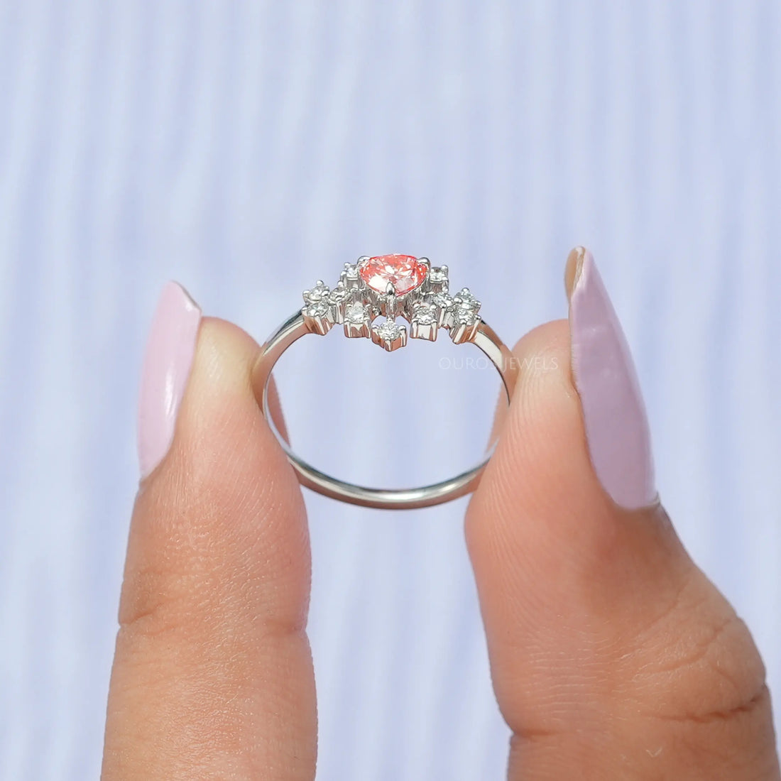 Pink Heart Cut Halo Cluster Diamond Ring
