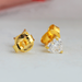 back and front view of heart shaped lab diamond yellow gold stud earrings