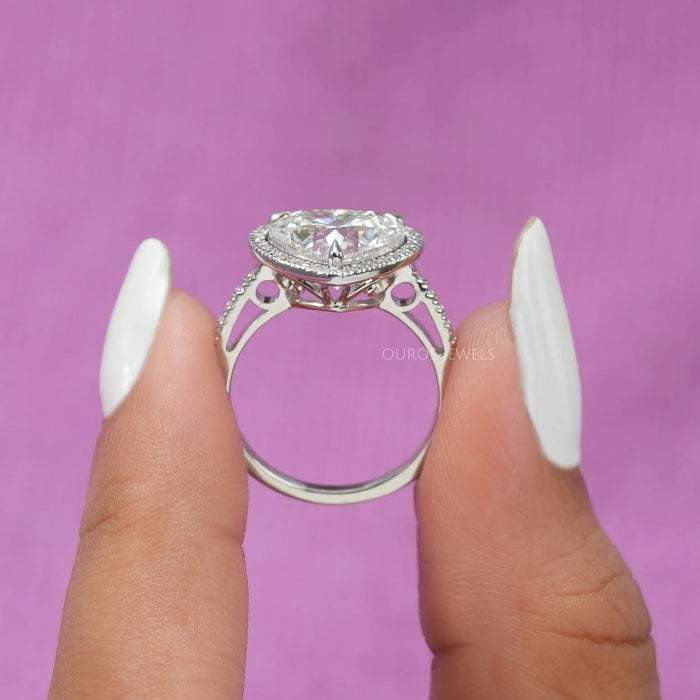 heart cut lab diamond halo engagement ring's closed view