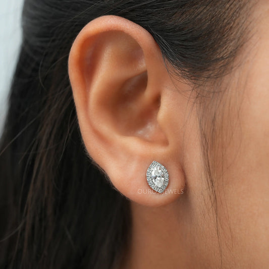 Halo Marquise Shape Lab Diamond Stud Earrings