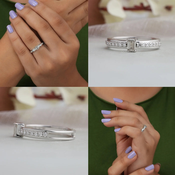 collage's of olive emerald cut diamond solitaire accent ring with white gold band