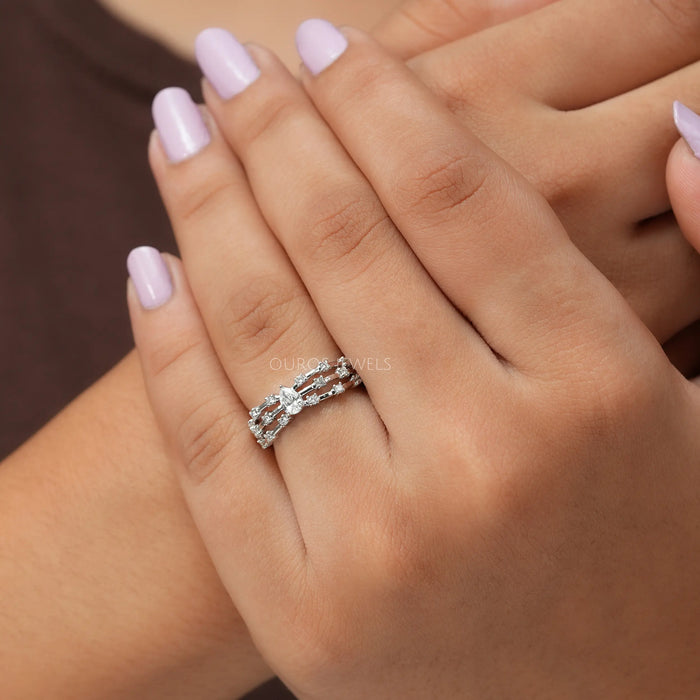 Stunning 14k white gold brilliant pear cut lab made diamond engagement ring