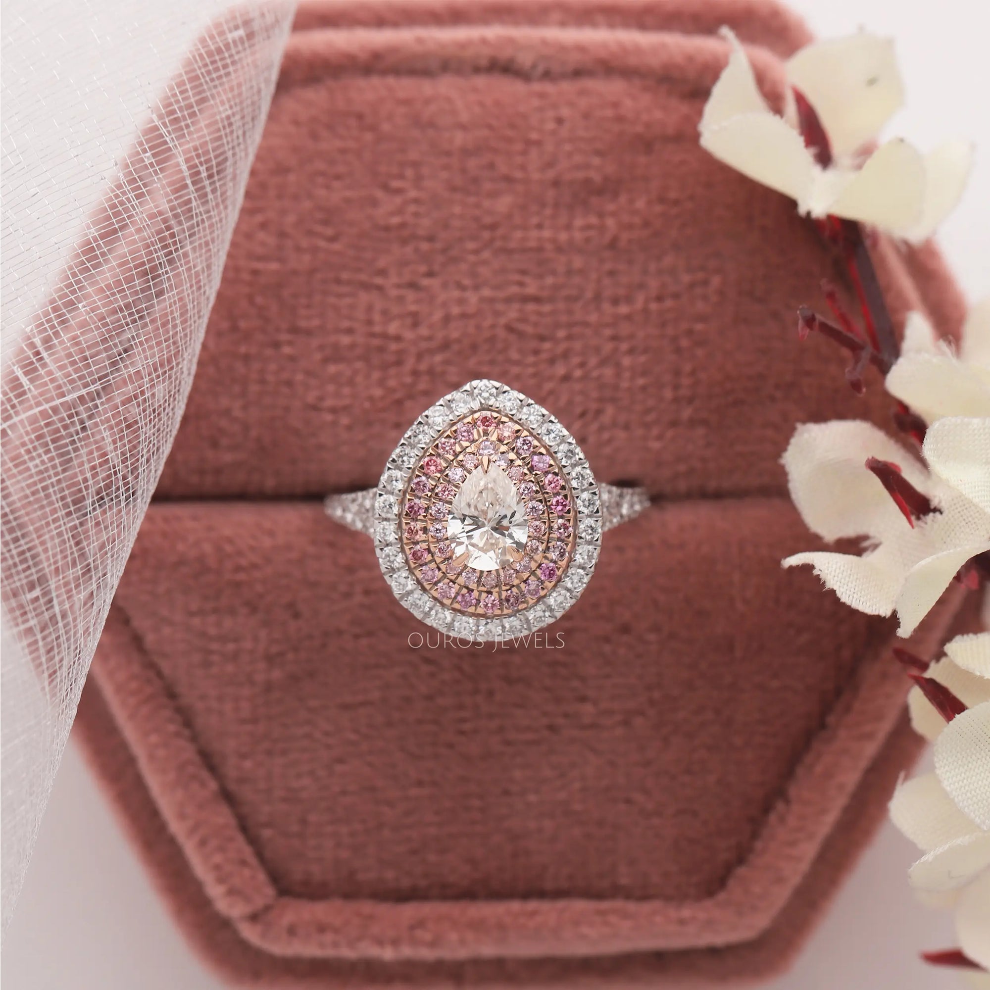 Pear Diamond Halo Engagement Ring