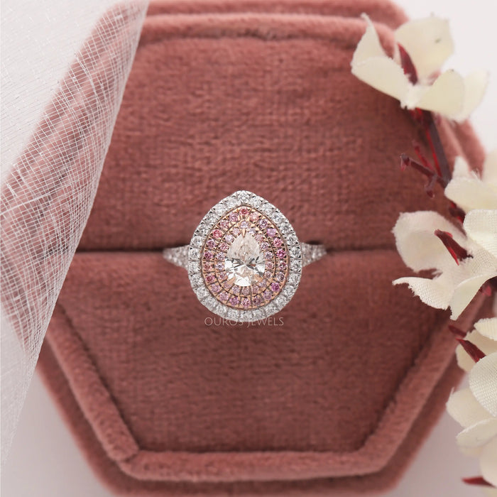 Pink Round Lab Diamond Teardrop Ring, a perfect ring to stand out in crowd