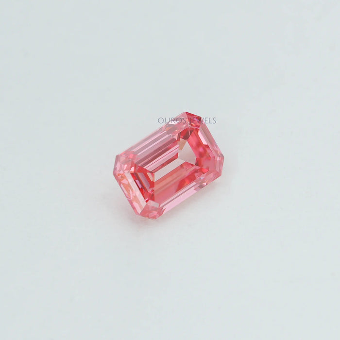 front view of 0.76 ct pink emerald cut lab created diamond loose