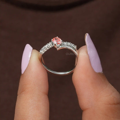 Pink Oval Cut Bypass Set Diamond Ring
