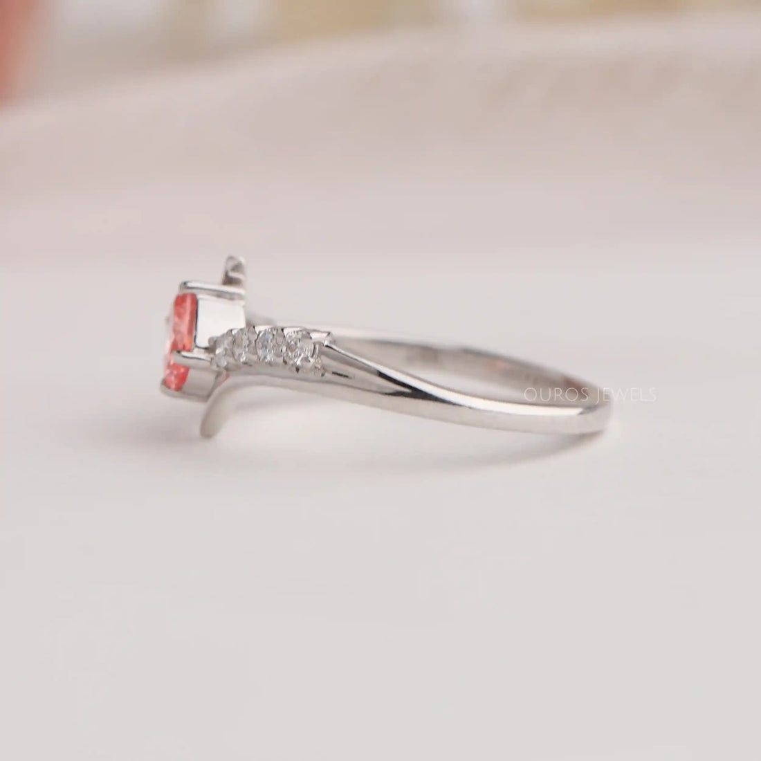 Pink Oval Cut Bypass Set Diamond Ring