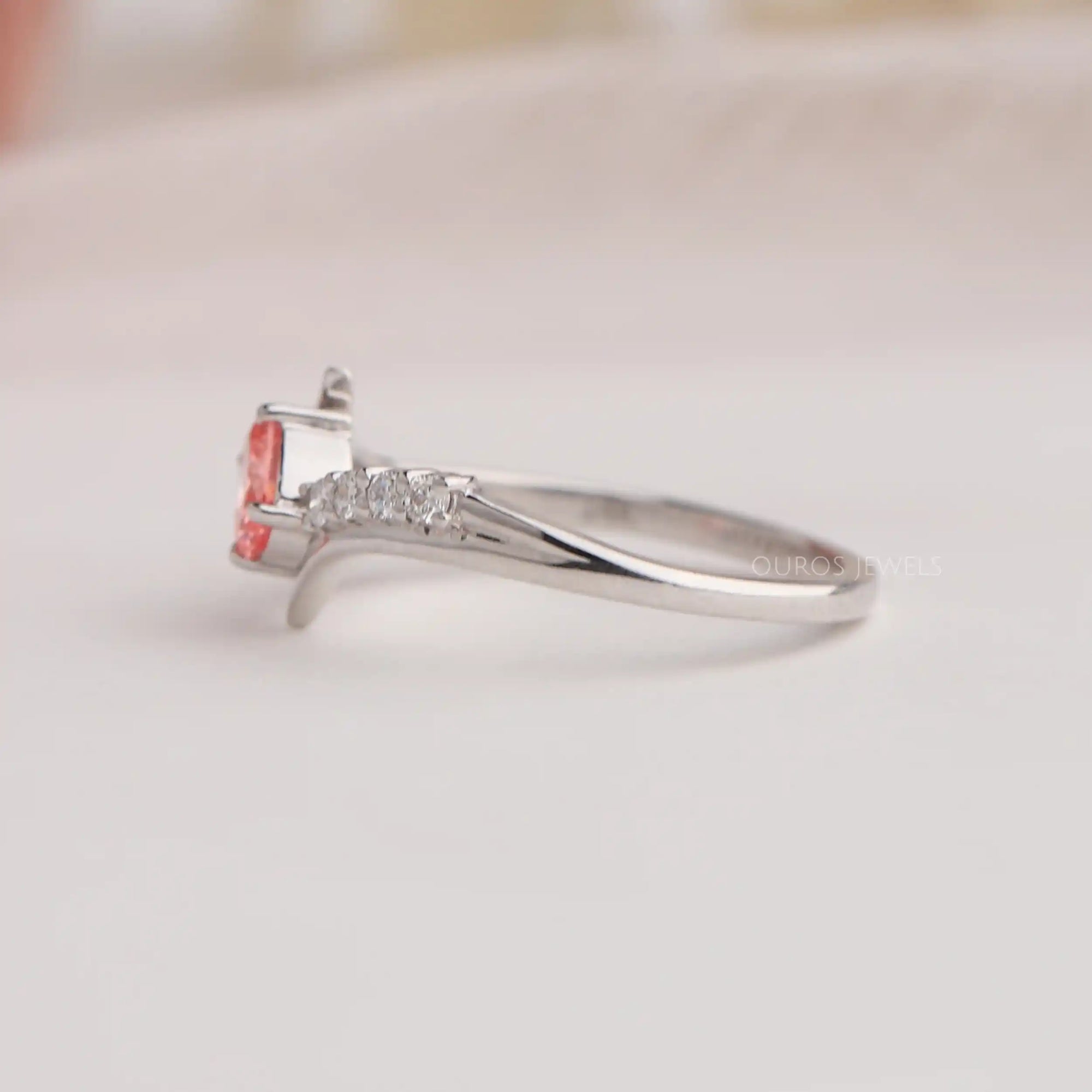 Pink Oval Cut Bypass Set Diamond Ring