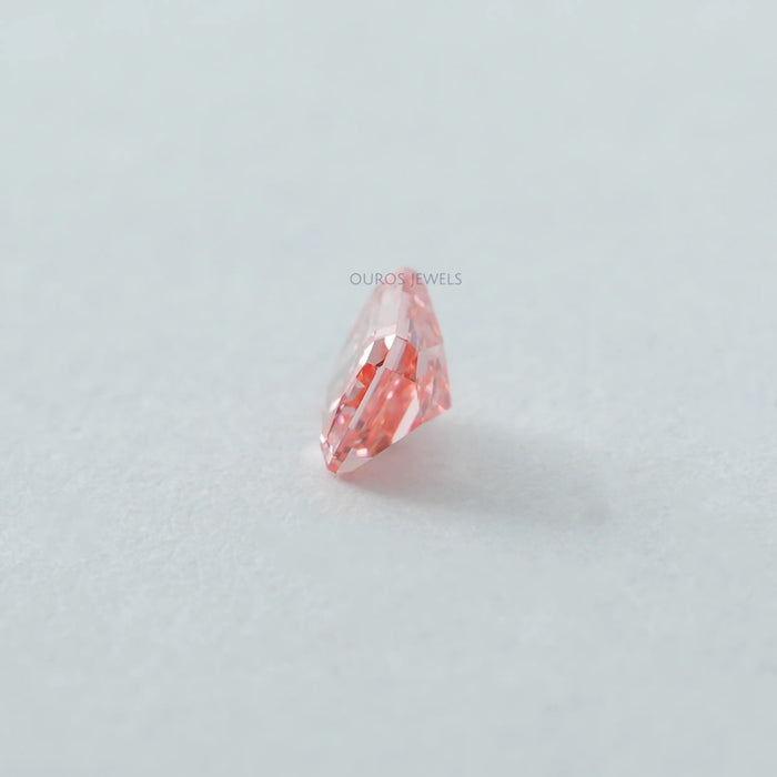 side view of radiant cut pink loose lab created diamond