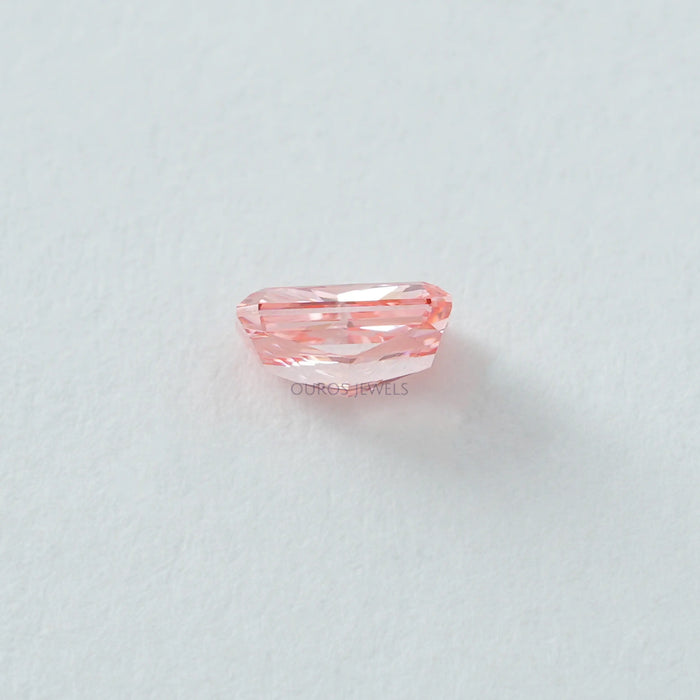 side view of radiant cut pink loose lab made diamond