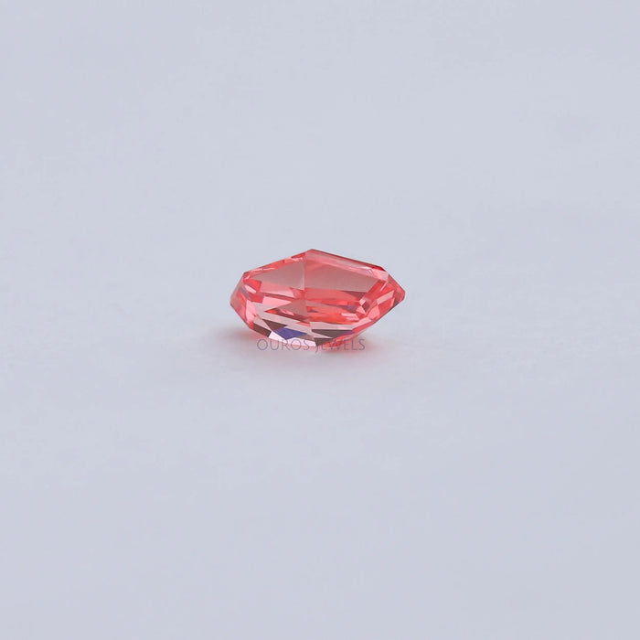 back view of pink shield cut lab made diamond loose
