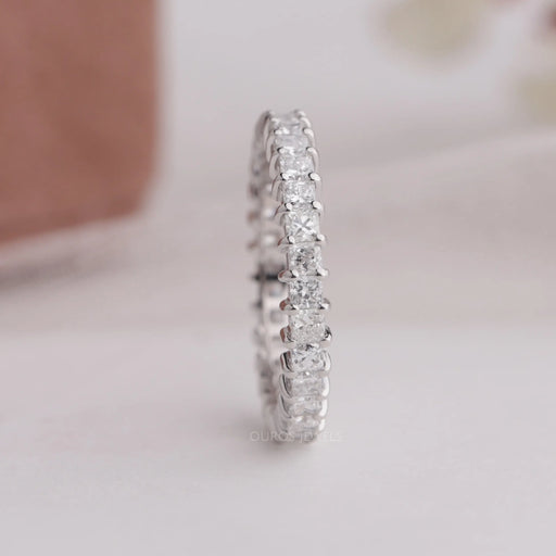 Side look princess cut lab made diamonds of full eternity wedding band