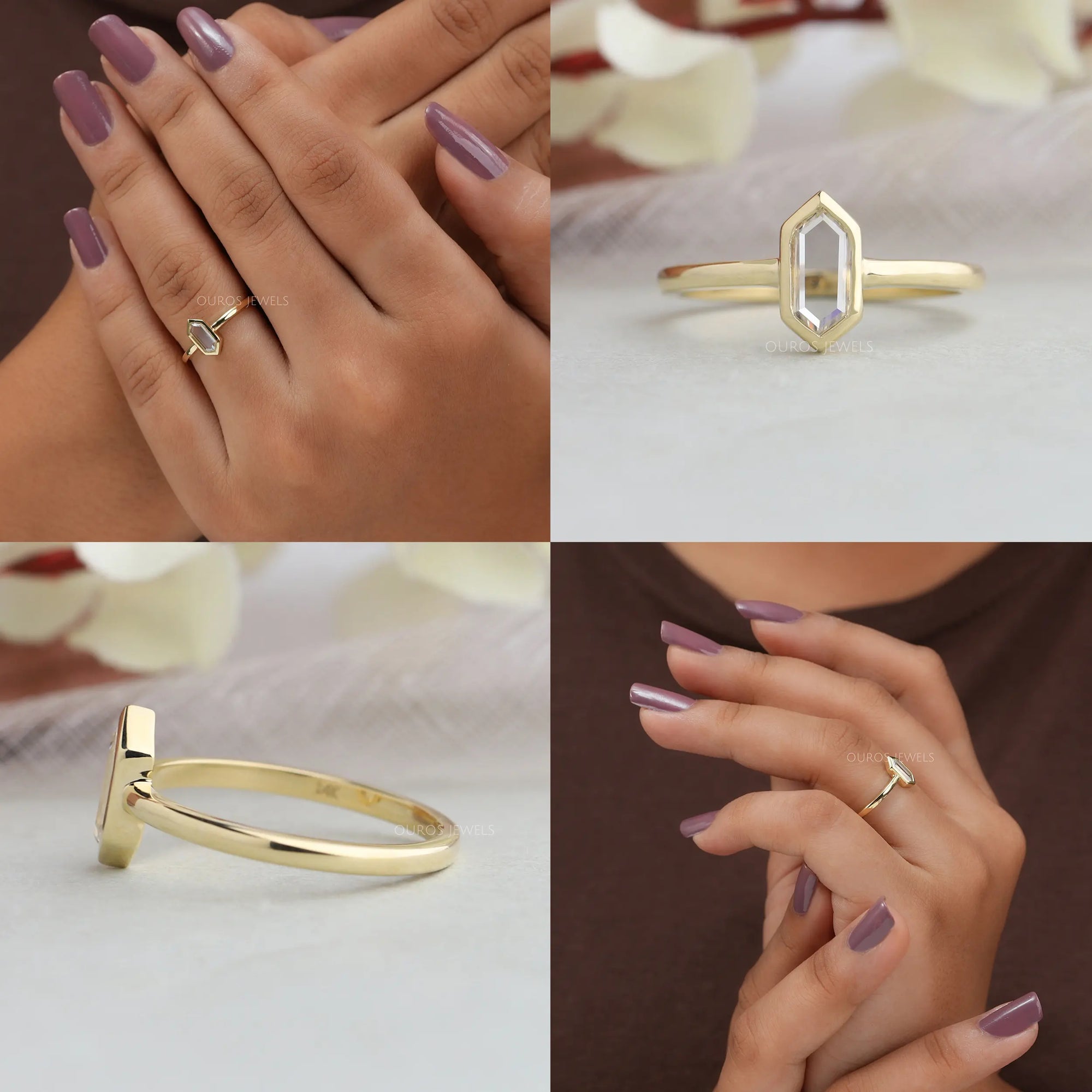 Hexagon Portrait Cut Solitaire Diamond Ring Rings