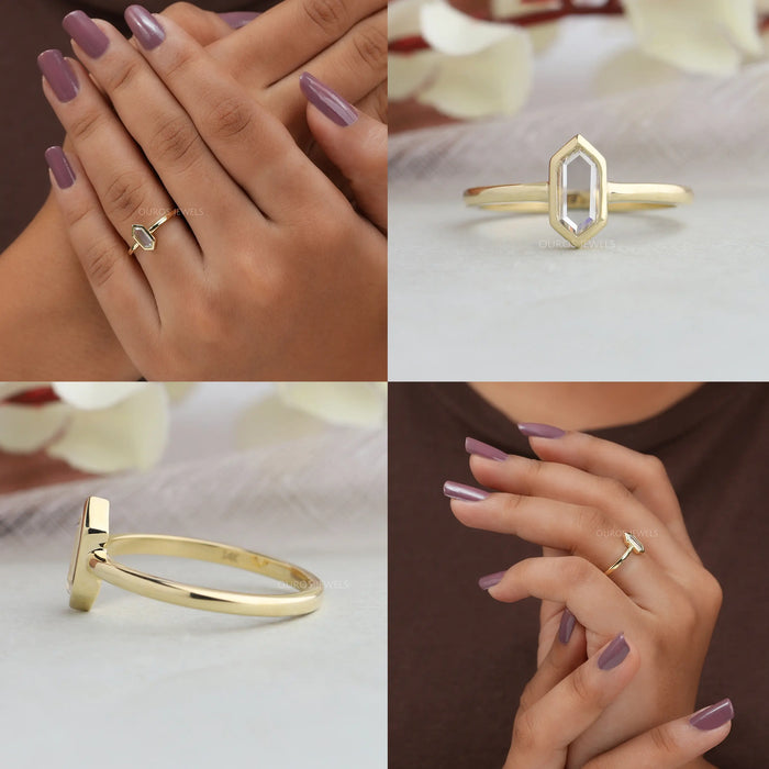 collage's of hexagon portrait cut diamond solitaire wedding ring