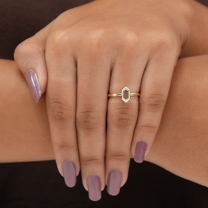 Hexagon Portrait Cut Solitaire Diamond Ring Rings