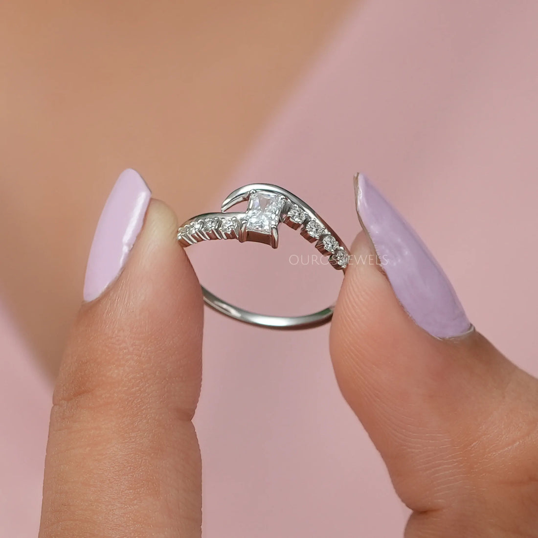 Radiant Cut Accent Diamond Wedding Ring