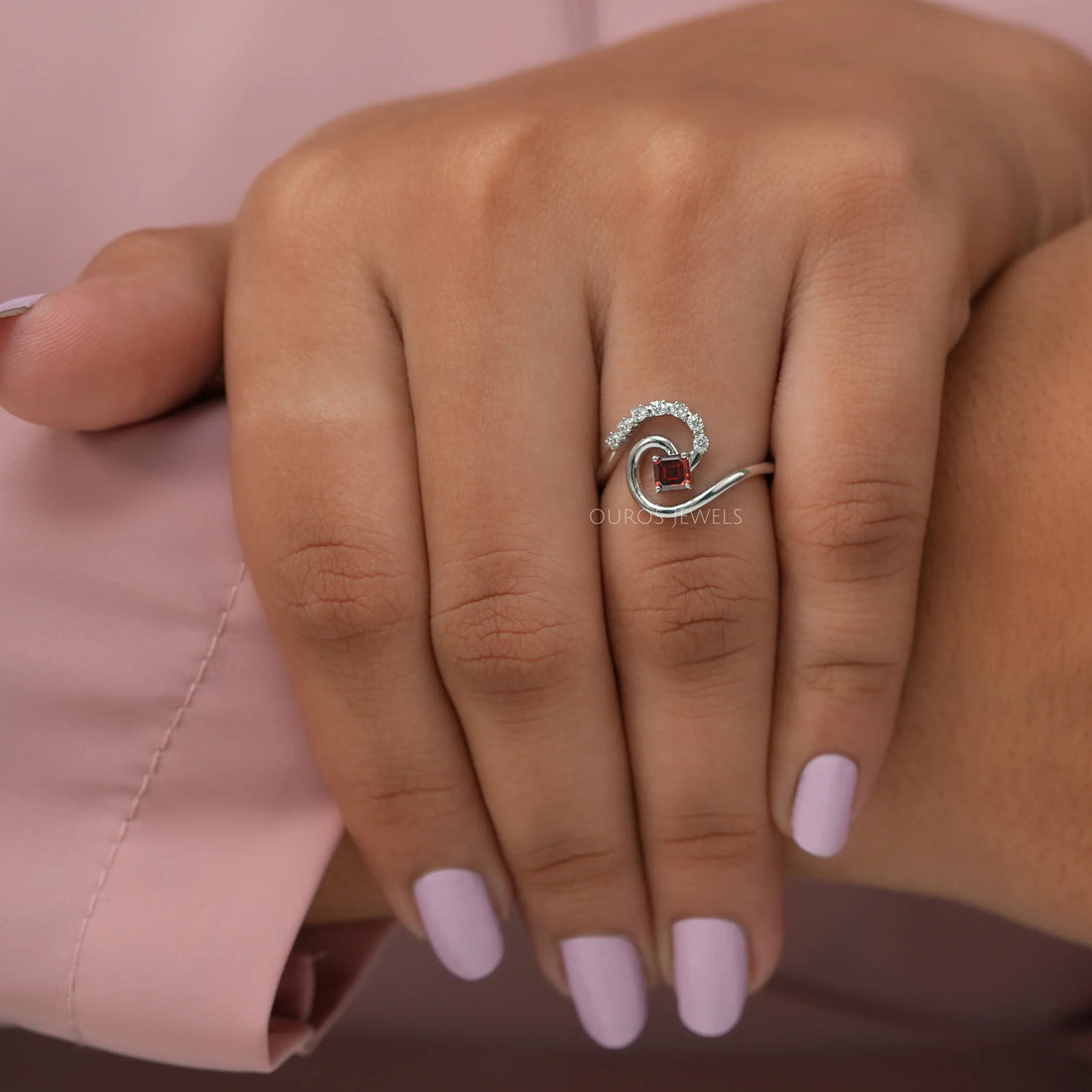 Red Asscher Diamond Tourbillon Ring