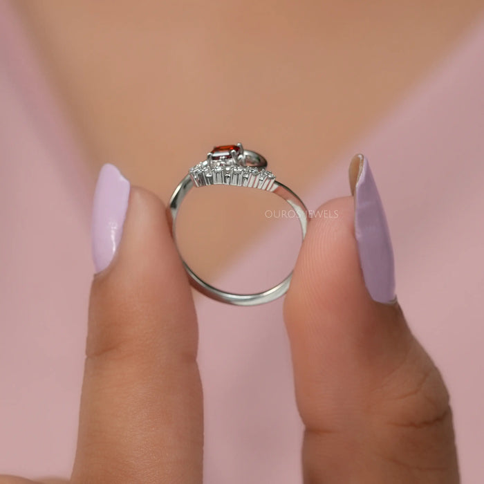 Two finger front look, asscher diamond tourbillon ring made of 14k white gold with VS clarity.