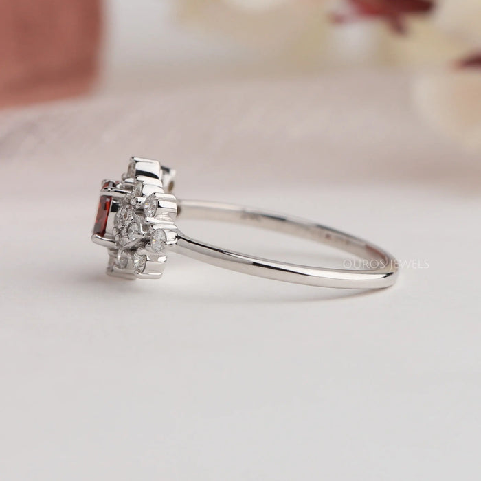 Side view of white gold lab diamond engagement ring crafted with Oval cut diamond