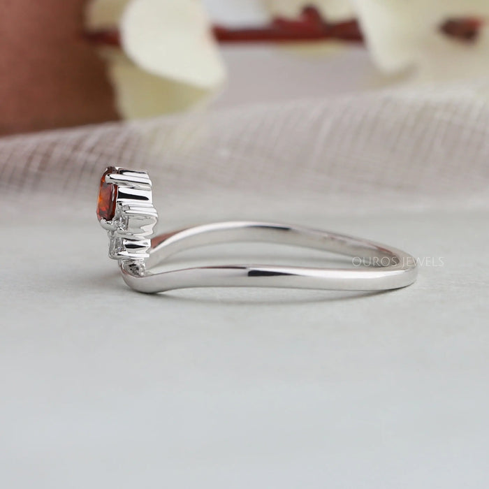 side view of round shape red diamond dainty engagement ring white gold