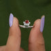 top view of round shape red diamond dainty engagement ring white gold
