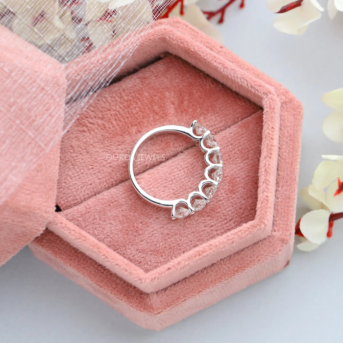 baguette and round lab diamond half u prong eternity band ring white gold in box