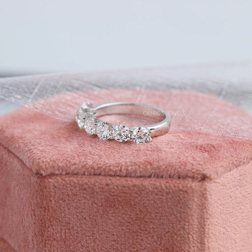 side view baguette and round diamond half u prong eternity band white gold