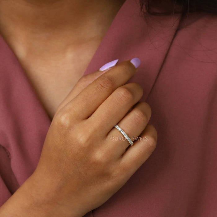 Round Cut Lab Grown Diamond  Half Eternity Wedding Band