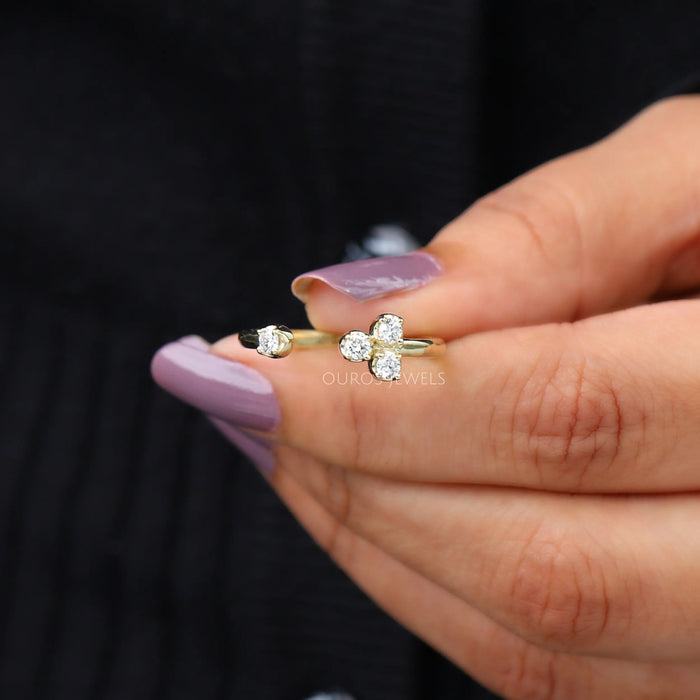 Round Diamond Open Cuff Wedding Band