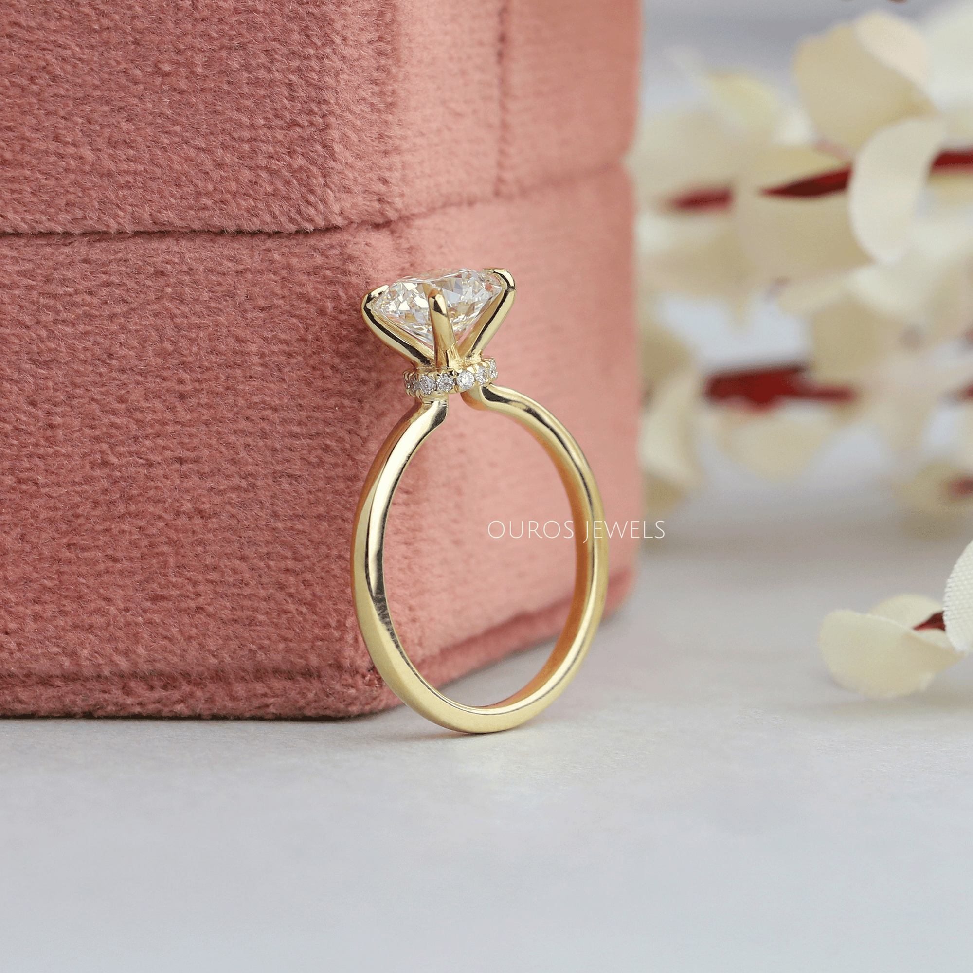 Round Lab Diamond Hidden Halo Solitaire Engagement Ring Rings