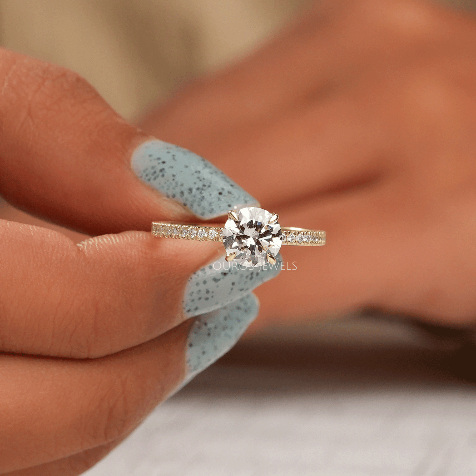 Round Cut Hidden Halo Solitaire Accent Engagement Ring Ring