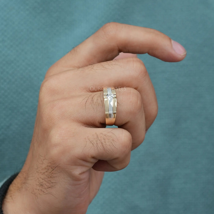 round cut diamond solitaire two-tone men's wedding band for him