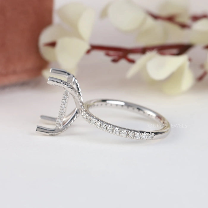 side view of radiant-shaped semi-mount hidden halo engagement ring