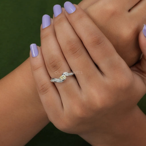[A Women wearing Yellow Pear Diamond Ring]-[Ouros Jewels]