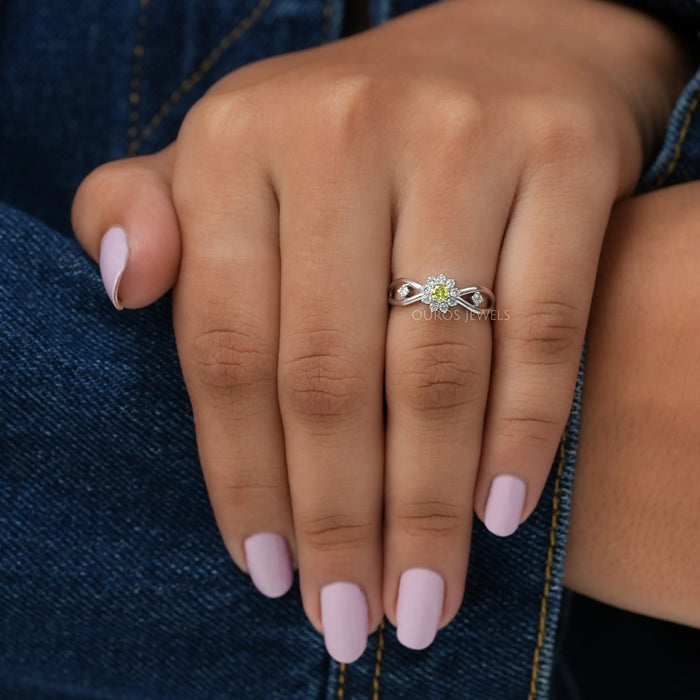 In finger look of yellow round cut lab created diamond engagement ring